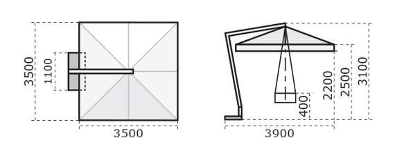 Зонт для кафе профессиональный Palladio Braccio, 3.5х3.5 м, имитация ироко, слоновая кость