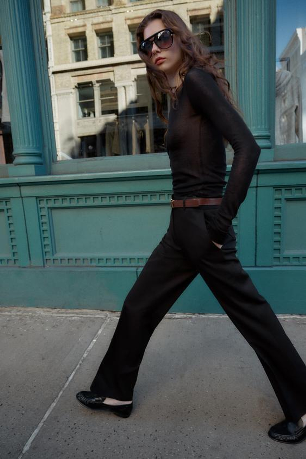 ZARA ПРЯМЫЕ БРЮКИ С РЕМНЕМ, ЧЕРНЫЙ