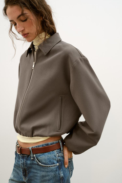 ZARA КУРТКА С ЗАСТЕЖКОЙ-МОЛНИЕЙ, СВЕТЛЫЙ ХАКИ