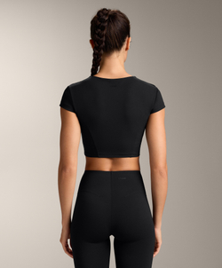 Oysho Топ Compressive с короткими рукавами, черный