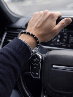 Браслет мужской из натурального чёрного агата