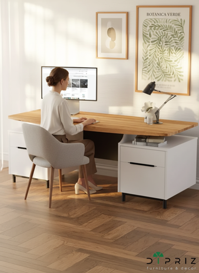 Письменный стол OCHENSOL из массива сосны, белый, с парящей столешницей и ящиками | Бренд DIPRIZ | Фабрика мебели