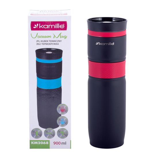 Термокружка 900 мл. из нержавеющей стали Kamille KM-2068 с TPR-вставкой