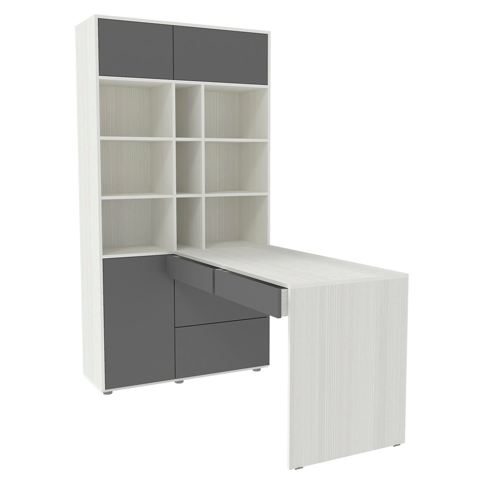 Стол письменный со стеллажом КарИВи 1000 Белое Дерево Темно-серый