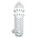 Прозрачная насадка на пенис 12,8см с шипами и стимулятором клитора Baile Sleeve BI-010045C