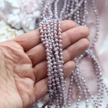 Хрусталь гранёный (стекло) рондель, фиолетовый 4*3 мм, нить 58 см, С055