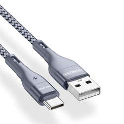 Кабель покрытый нейлоном серого цвета 200см (2м) с разъемом USB A на USB Type-C с быстрой зарядкой PD 12W от Duzzona, серия A8 Cable