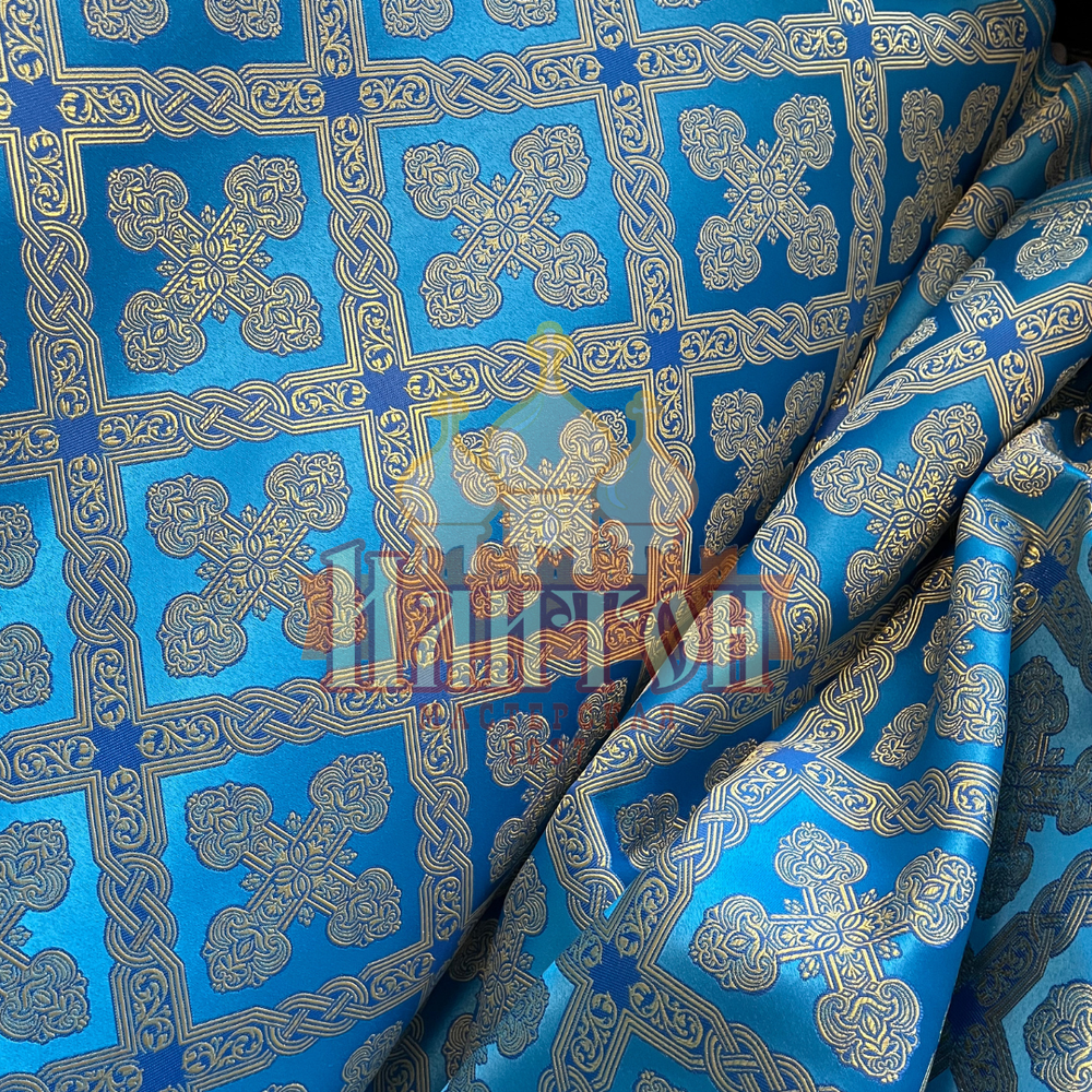 Шёлк "Преображение" голубой с золотом