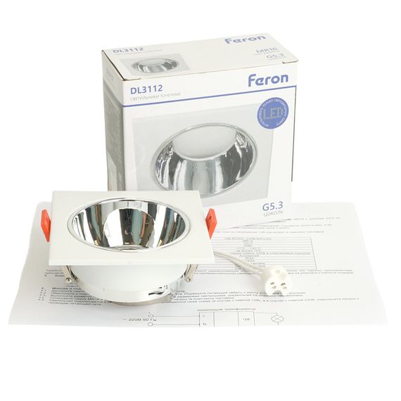 Светильник встраиваемый Feron DL3112 потолочный MR16 G5.3 белый + хром 51406