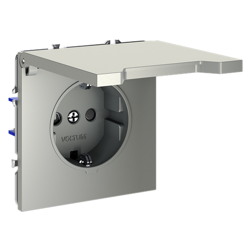 Розетка встраиваемая VOLTUM S70 с заземлением, защитными шторками и крышкой 16А, (сталь)