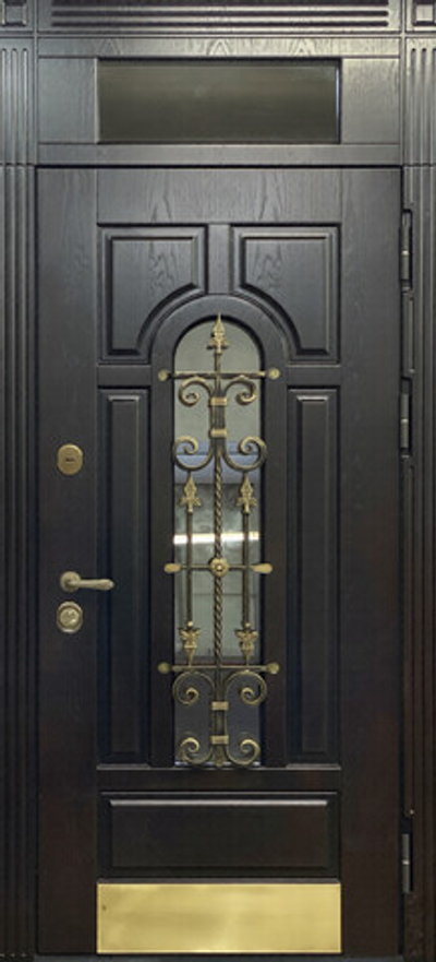 Входная металлическая дверь с фрамугой и стеклопакетом - 1256