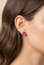 Серебряные серьги-пусеты с рубиновым кварцем