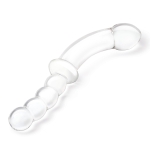 Стеклянный двусторонний фаллоимитатор 12,5’’ Girthy Double Sided Dong With Anal Bead Grip Handle - 32 см. (Цвет: прозрачный)