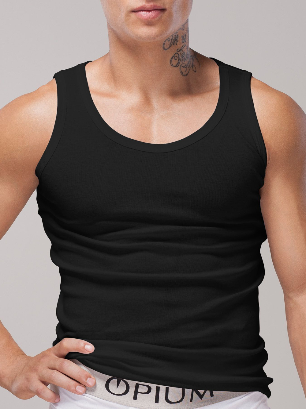 Уютная мужская майка в мелкий рубчик (Размер: XL) (Цвет: черный)