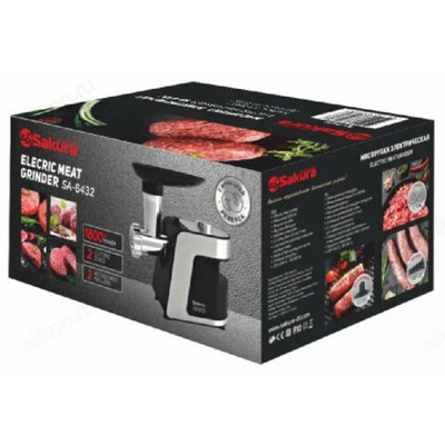 Мясорубка электрическая SA-6432, 1800Вт, реверс, нерж с черным