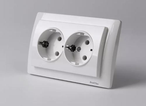 Розетка двойная СП Корса 16А с заземлен Компакт бел.