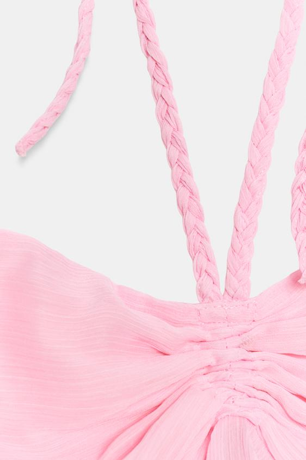 ZARA ТОП С АСИММЕТРИЧНЫМИ ВОЛАНАМИ, ЛИНЯЛЫЙ РОЗОВЫЙ