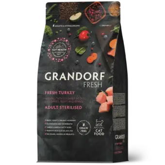 Сухой корм GRANDORF FRESH CAT Turkey STERILISED беззерновой, индейка с бататом для стерилизованных кошек, диетическая формула при аллергии 2кг