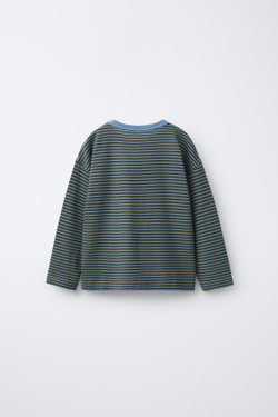 ZARA ФУТБОЛКА HEAVY WEIGHT В ПОЛОСКУ, ЗЕЛЕНОВАТО-СИНИЙ