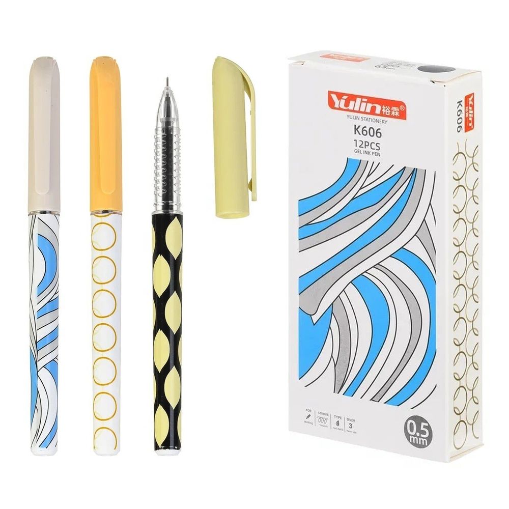 Ручка гелевая, Yulin, чёрные чернила, серия &quot;Фантазия&quot;, 3 цвета корпуса, 12 шт