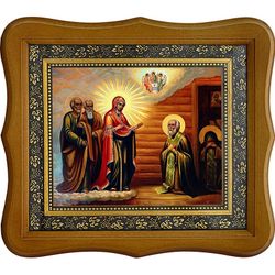 Явление Пресвятой Богородицы преподобному Сергию Радонежскому. Икона на холсте.