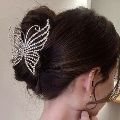 Заколка - краб для волос со стразами на блистере «ДЕ Палма», бабочка, цвет золото и серебро, 10*6.5см (пакет с подвесом)