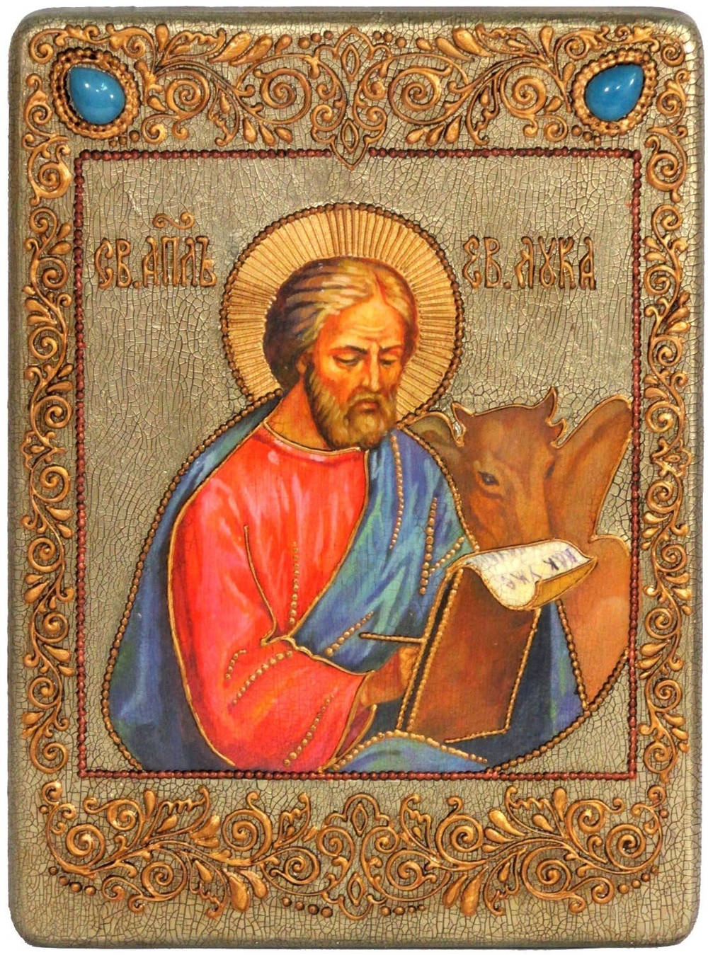 Икона "Святой апостол и евангелист Лука" на мореном дубе, 29х21см