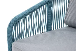 "Канны" диван 2-местный плетеный из роупа, каркас алюминий светло-серый (RAL7035) муар, роуп бирюзовый круглый, ткань светло-серая