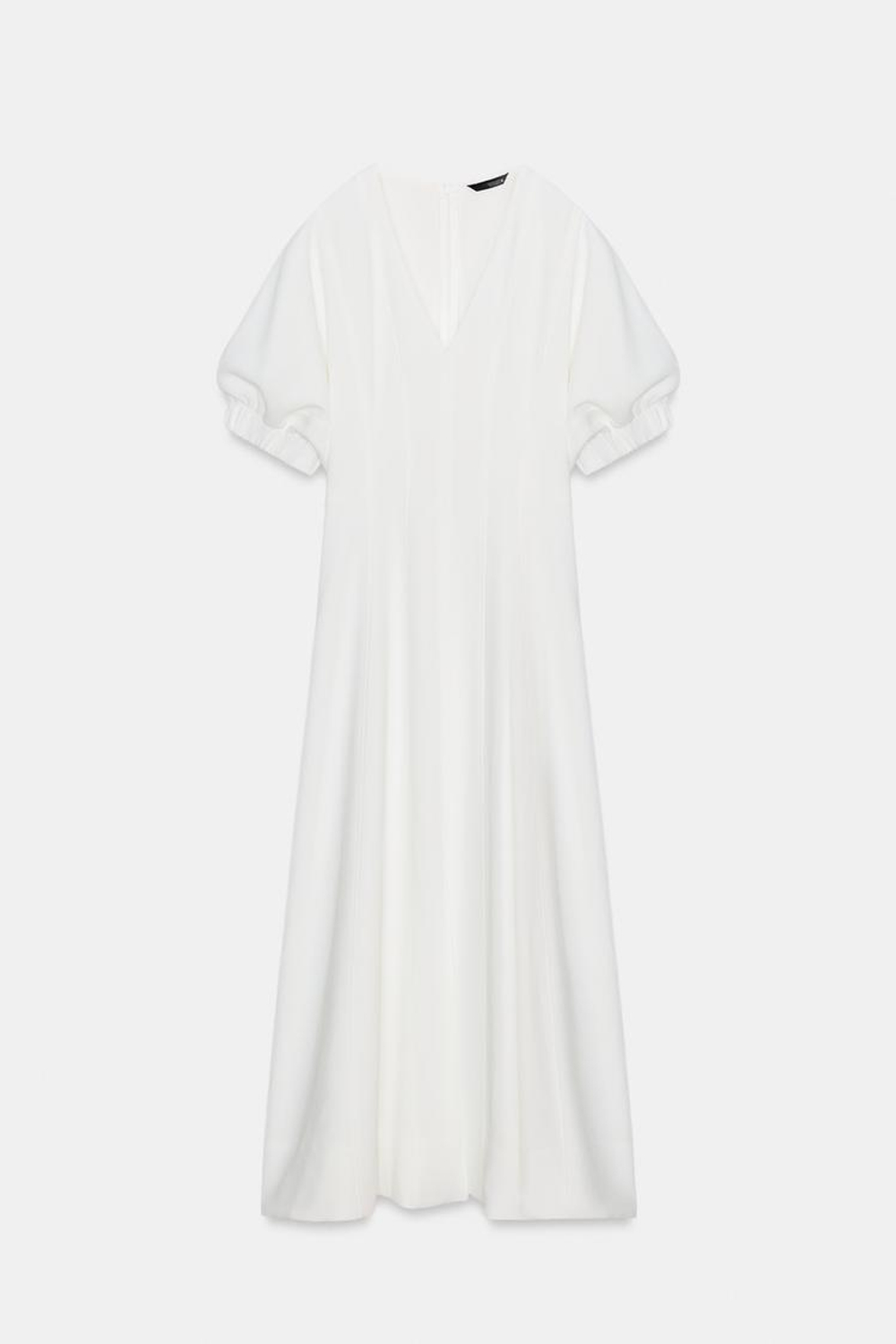 ZARA ПЛАТЬЕ МИДИ С ОБЪЕМНЫМИ РУКАВАМИ, ЖЕЛТОВАТО-БЕЛЫЙ