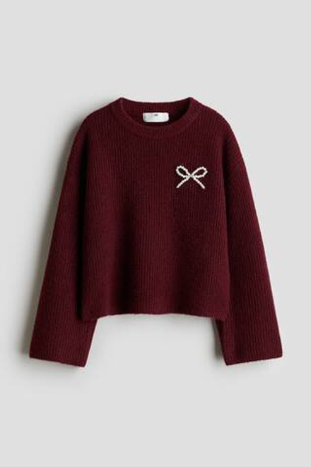 H&M Свитер с вышивкой, бордовый