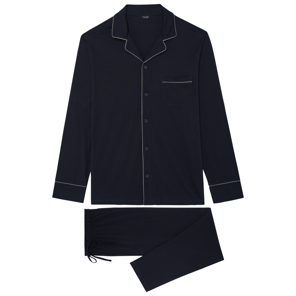 Мужская пижама темно-синяя с серой окантовкой HOM ALBERT Long Sleepwear 402802_4000RA