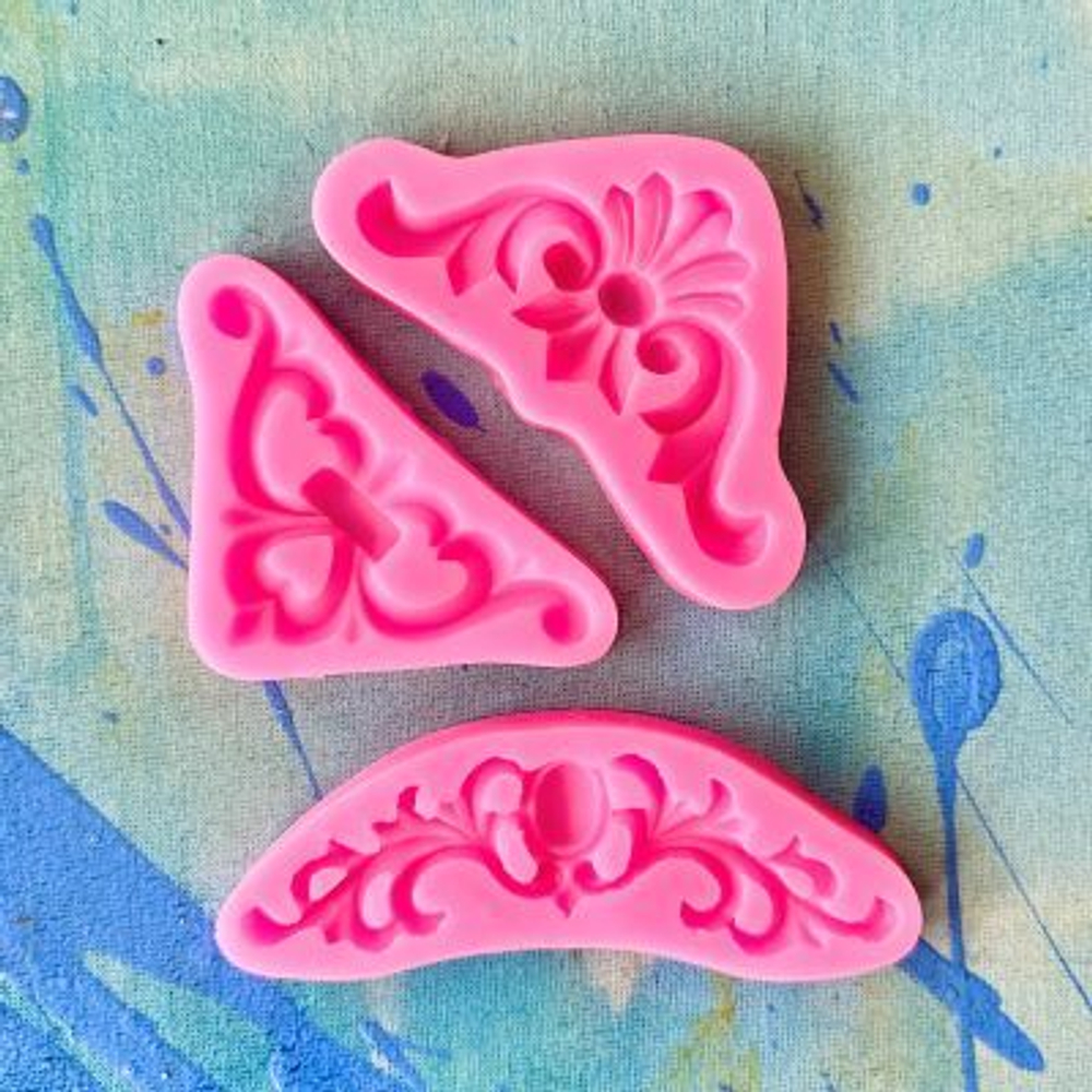 Молды силиконовые для творчества "Набор 3 молда. Лепнина 2" / Форма для лепки из полимерной глины вензели, для мыла и воска / Форма для мыла