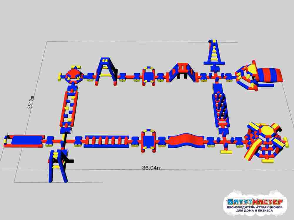 Коммерческий надувной аквапарк на воде «Три стихии» 36×25×4 м