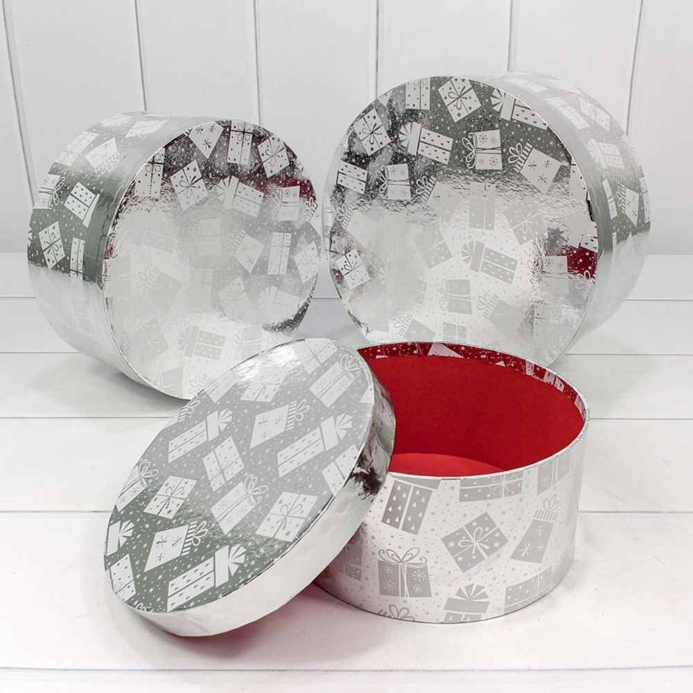 Коробка 25.5 х 11.5 см Набор 3 шт "Подарки" (Серебро)