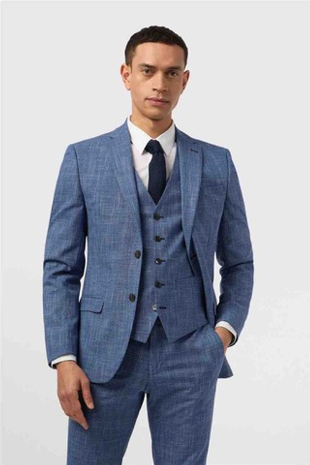 Мужской классический костюм в клетку (синий) В27