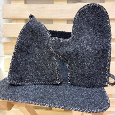 Набор банный «Классика» 3 пр. серый без выш. (шапка, варежка, коврик) (евро)