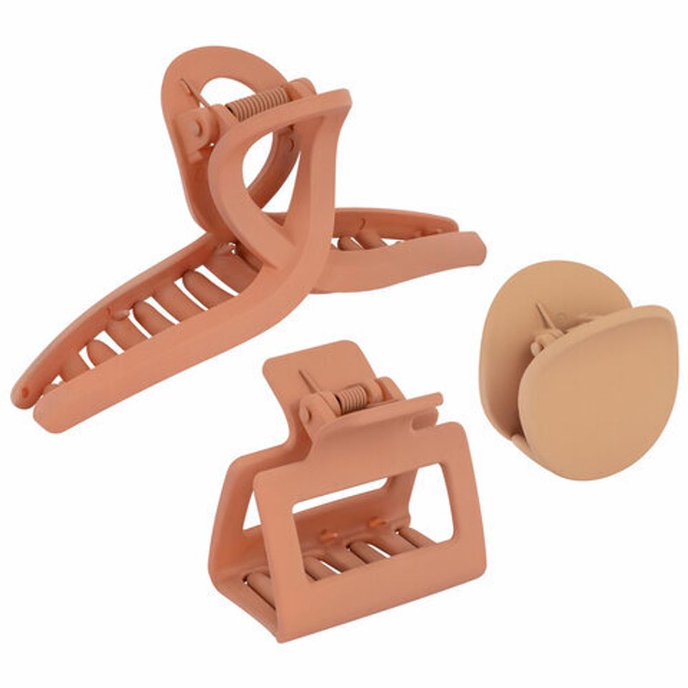 Крабы для волос НАБОР 3 шт., 4 см / 5 см / 11 см, soft touch, коричневый, MONTE VITA, 457031