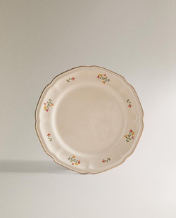 ZARA HOME ФАРФОРОВАЯ ДЕСЕРТНАЯ ТАРЕЛКА С УЗОРОМ, КРЕМОВЫЙ