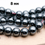 Гематит Шар бусины (имитация), цвет черный, диаметр 8-8,3 мм, цена за 24 шт (1/2 нити)