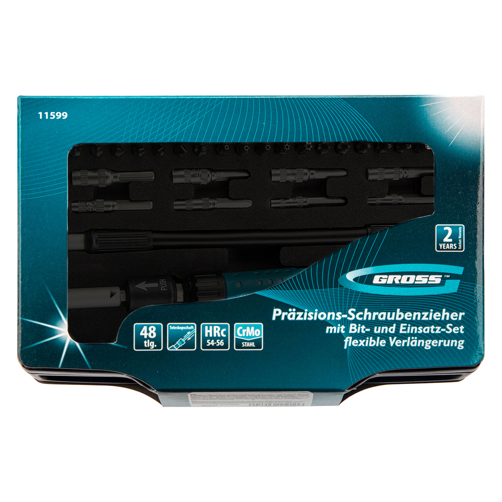 Отвертка с набором бит и торцевых головок для точных работ, гибкий привод, 48 шт, CrMo Gross