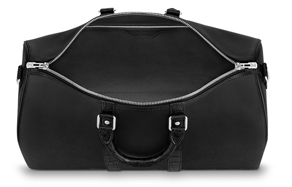 LOUIS VUITTON Keepall Crocodile Leather With Calfskin One Shoulder Crossbody Handheld Travel Bag Men"s Black