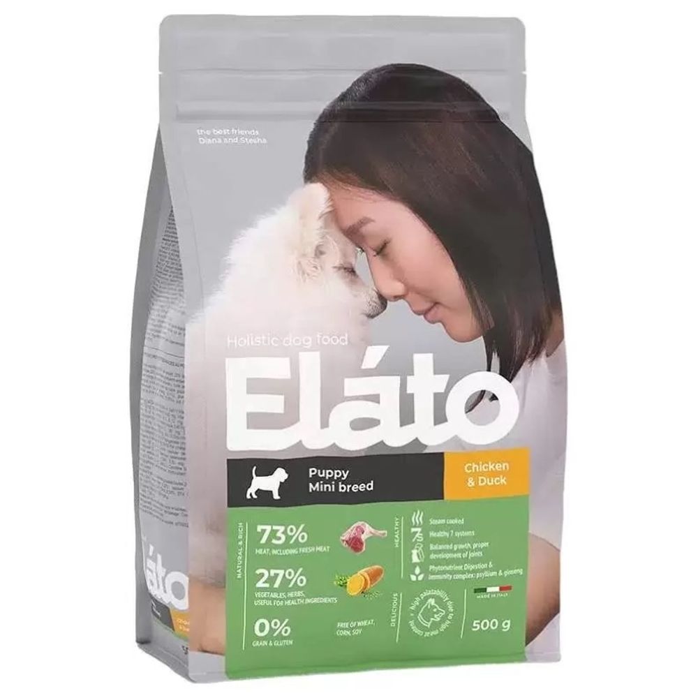 Сухой корм Elato Holistic для щенков мелких пород с курицей и уткой - 0,5 кг