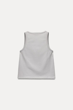 ZARA ТОП В МИНИМАЛИСТСКОМ СТИЛЕ С НАДПИСЬЮ, СВЕТЛО-СЕРЫЙ