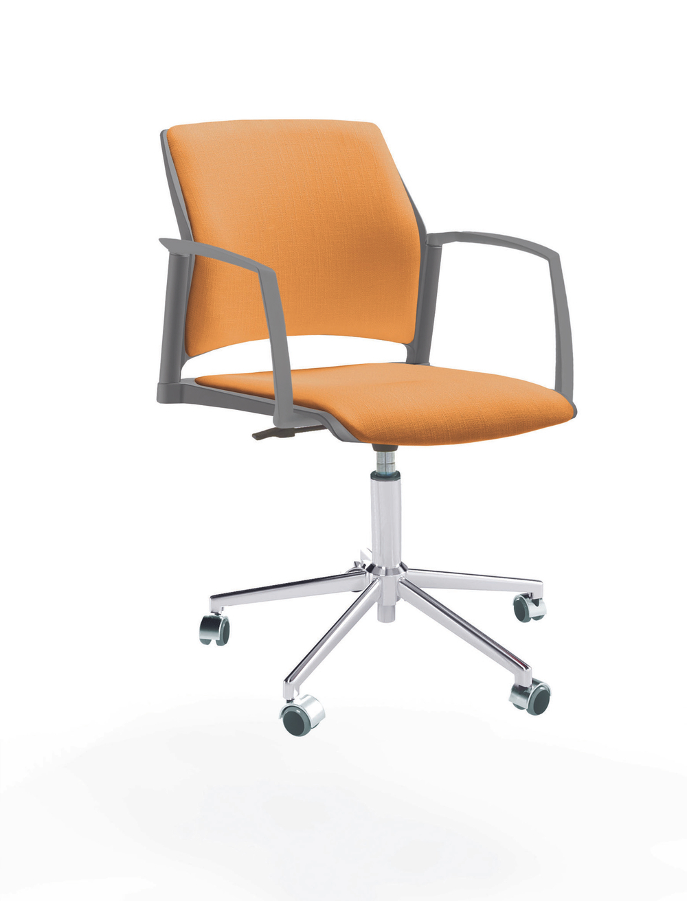 Кресло Rewind каркас хром, пластик серый, база стальная хромированная, с закрытыми подлокотниками, сиденье и спинка оранжевые