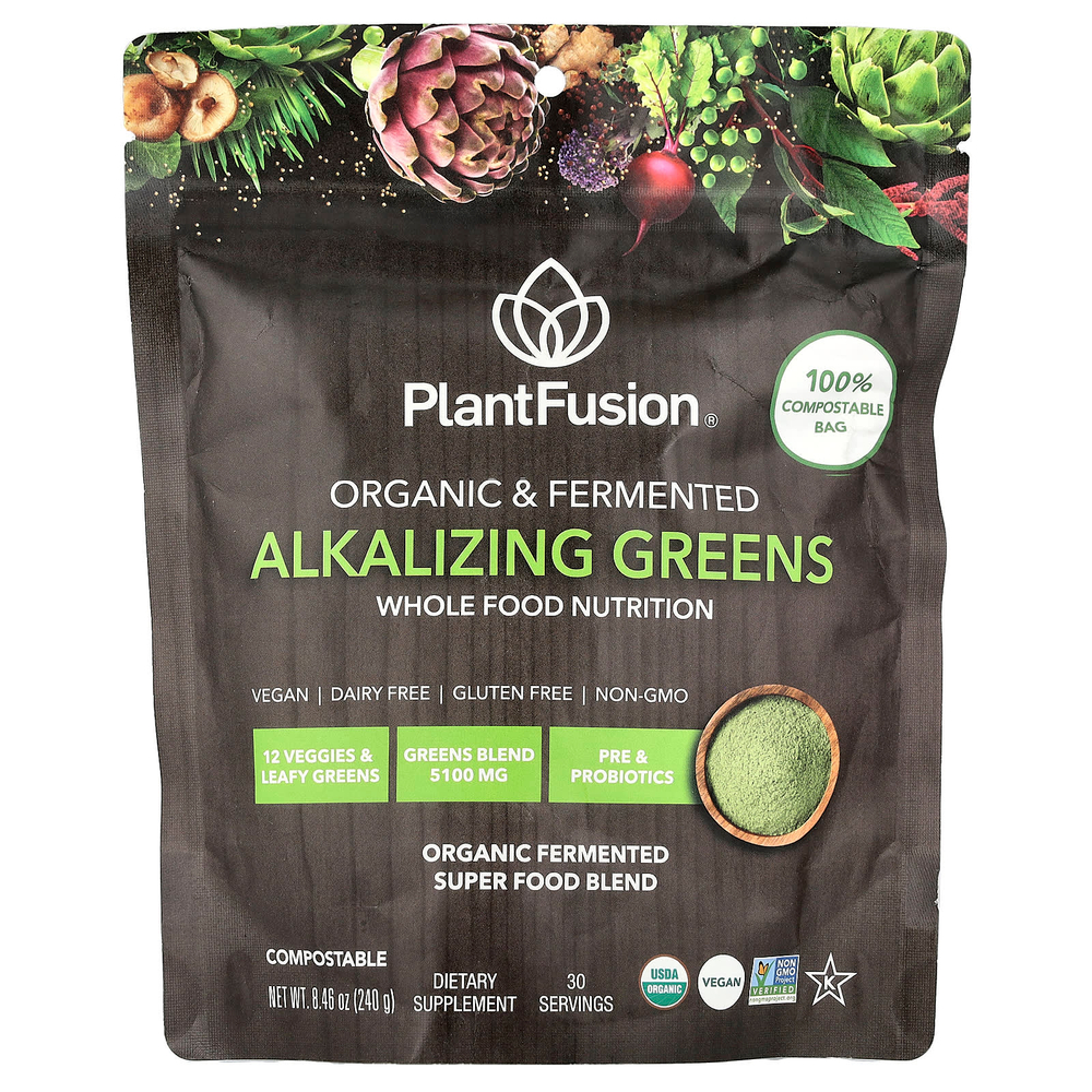 PlantFusion, органическая и ферментированная подщелачивающая зелень, 240 г (8,46 унции)