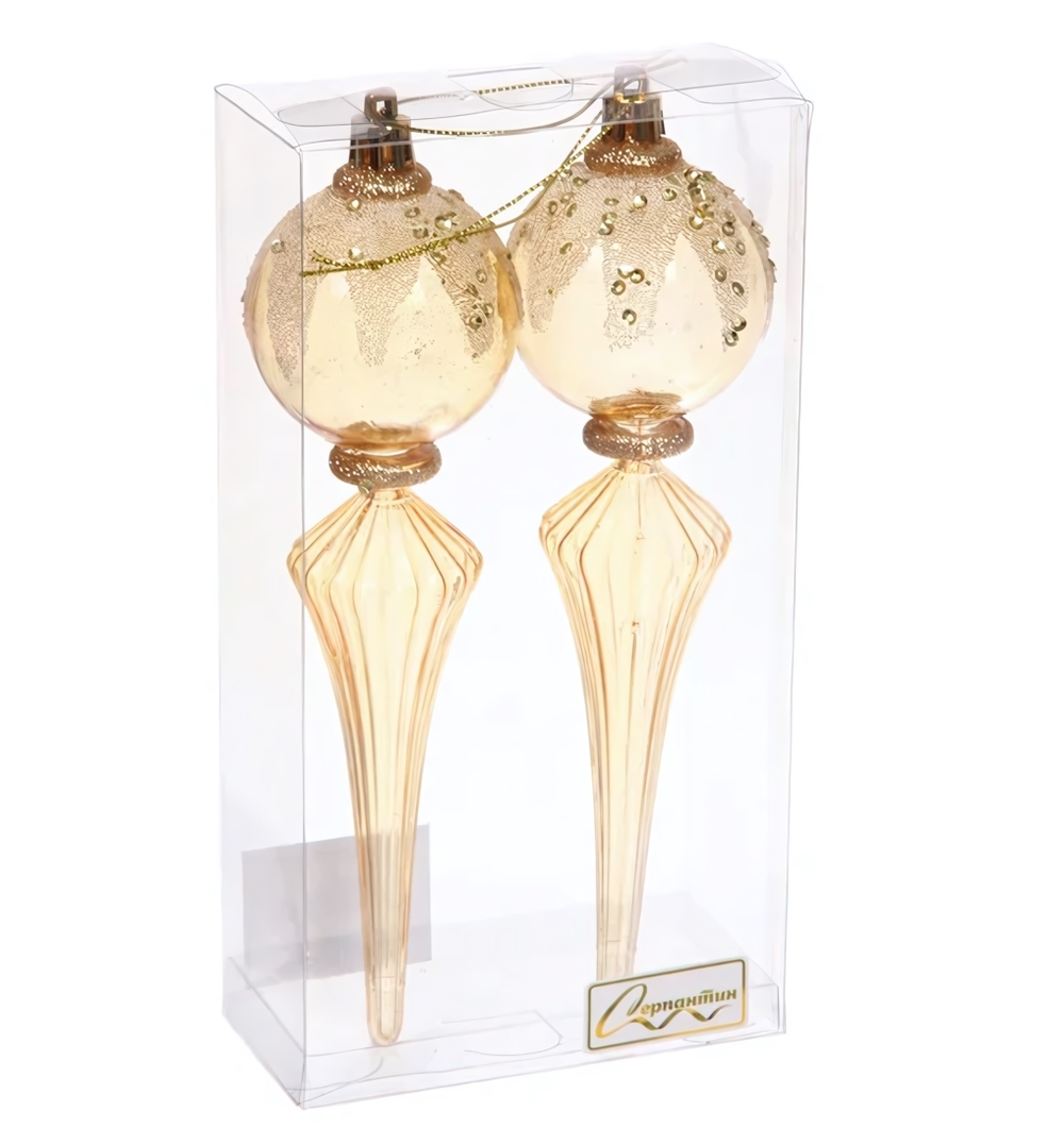 Елочные украшения "Изящный блеск" 5.3*5.3*19 см (набор 2 шт), Золотой (Серпантин)