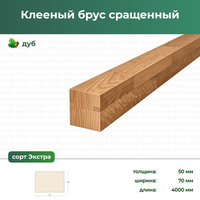 Клееный брус сращенный Дуб, 50×70×4000 мм, сорт Экстра