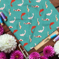 Ткань барби японские карпы на голубом фоне