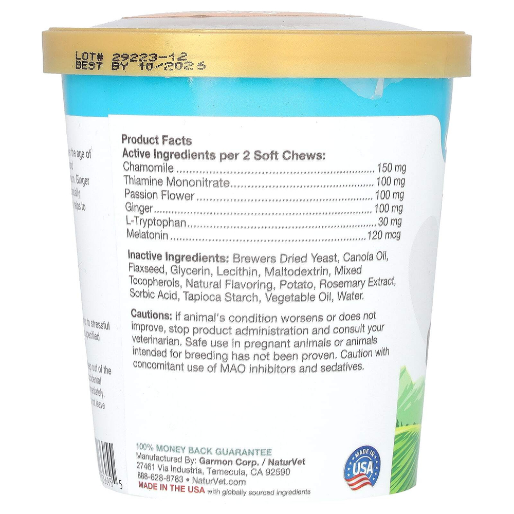 NaturVet, Quiet Moments, успокаивающее средство + мелатонин, для собак, 70 жевательных таблеток, 154 г (5,4 унции)