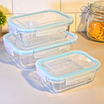 Набор контейнеров 3шт (370мл, 640мл, 1040мл) стеклянные, прямоугольные, с герметичными крышками, цве